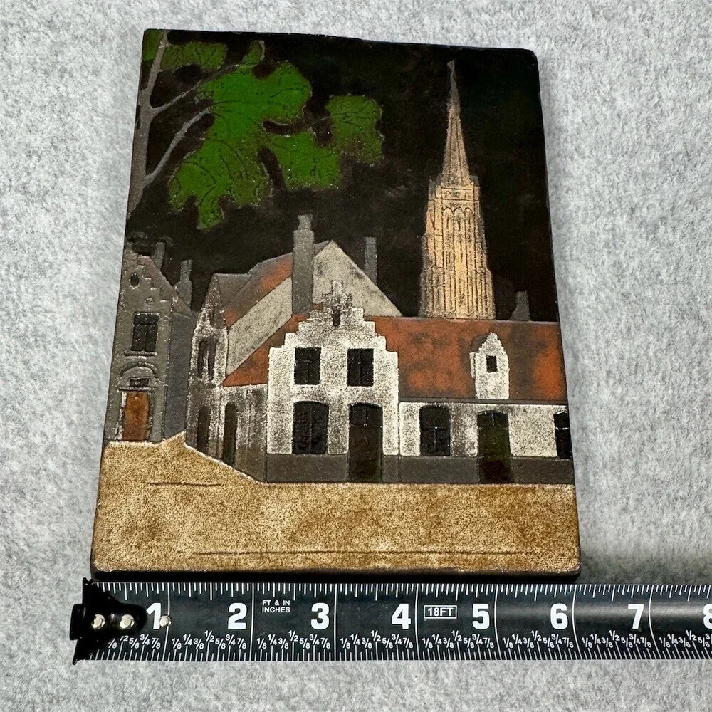 Vintage Hand-Painted Decorative Tile Plaque European Village Church Scene